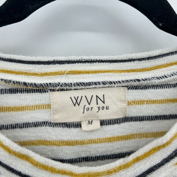 WVN Cream Yellow Striped Organic Cotton Terry Cloth Dolman Sleeve Top Medium - Picture 5 of 6